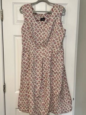 Women’s Vintage Halmode Plus Floral Button Front Tie Back Pockets Sun Dress